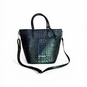 Brahmin Black Croc Embossed Leather Satchel NWOT Crossbody Bag